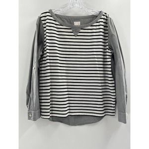 Anthropologie Postcard Women’s Roll Tab Sleeve Cotton Blouse Black White Size S